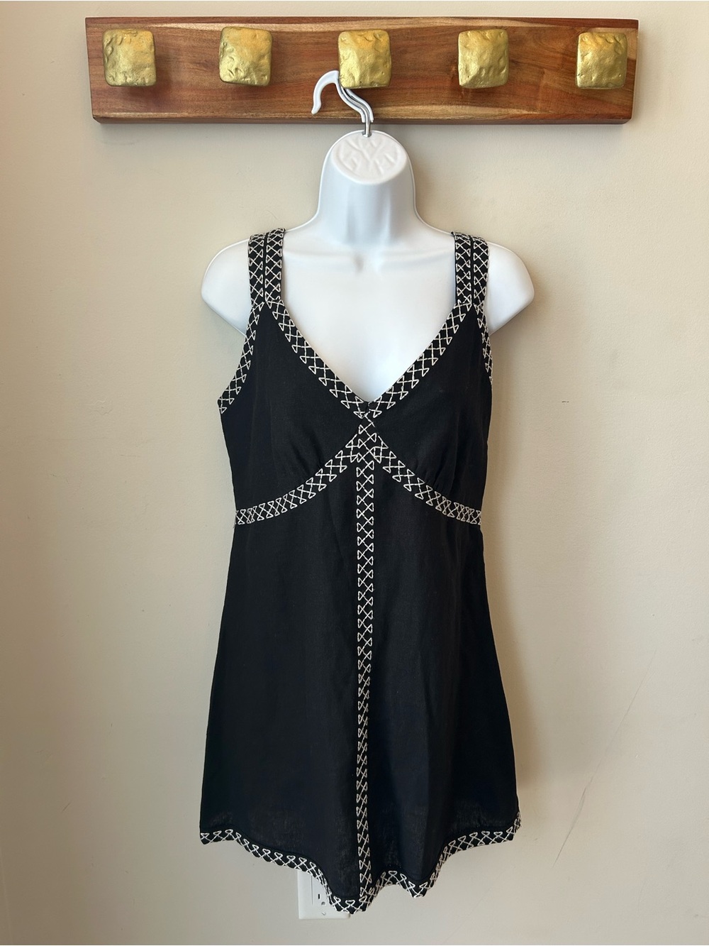 Rachel Zoe Black Dress with White Embroidery Cottagecore Coastal Grandma Small
